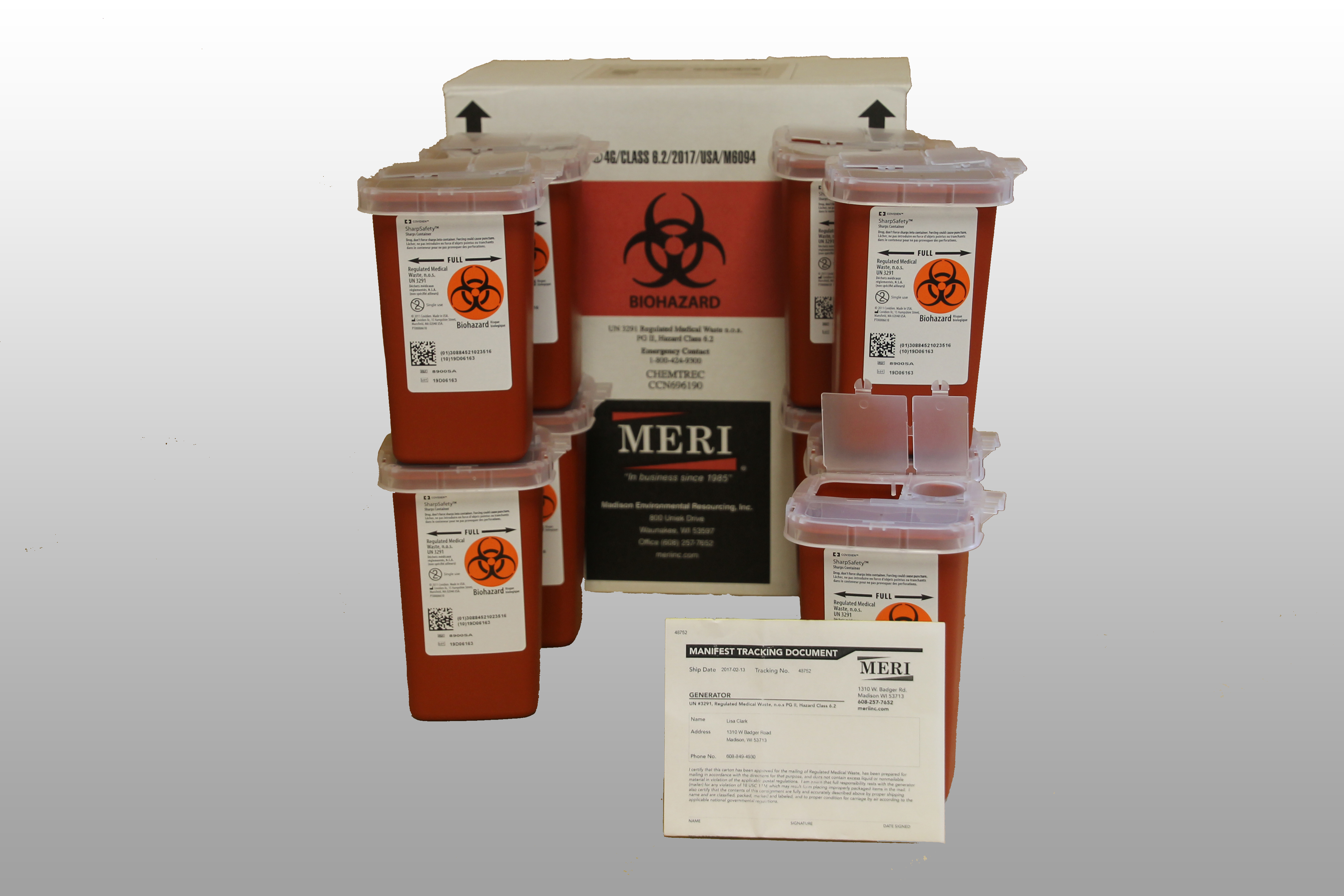 1 Quart Sharps Disposal Mailback Containers (Case Qty 36) MERI, Inc