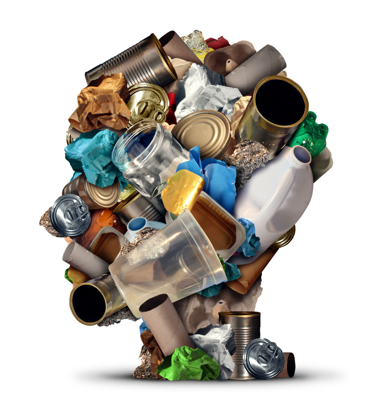 Recyclable waste in shape of human head