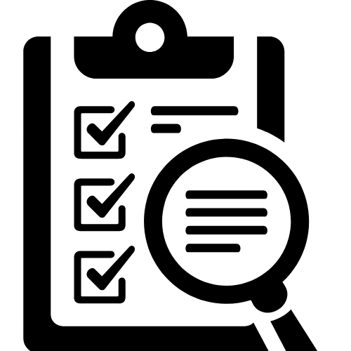 Checklist on clipboard with magnifying glass