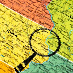 Iowa Local Pickup Map of Iowa with Magnifying Glass over Eastern Portion