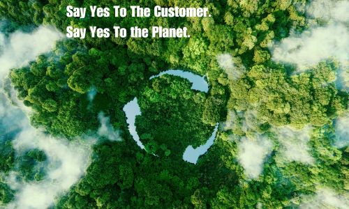 Overhead shot of trees with a water recycling symbol