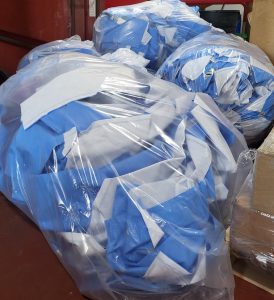 Bags of surgical blue wrap for recycling